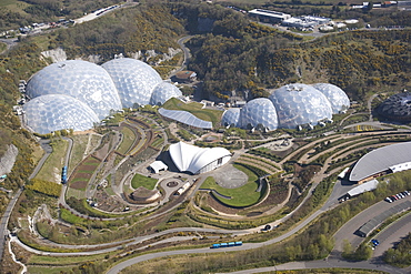 Aerial view of the Eden Project. St Austell, Cornwall. England. UK