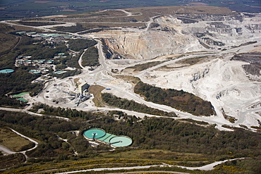 Aerial view of China Clay pits in Cornwall. Uk England