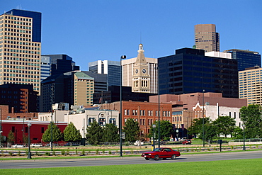 Old and new buildings form the city skyline of Denver, Colorado, United States of America, North America