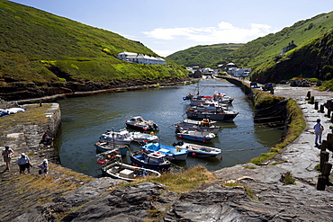 Boats in Boscastle Harbour, Boscastle, Cornwall, England, United Kingdom, Europe