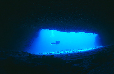 Diver in cave. Amirantes.