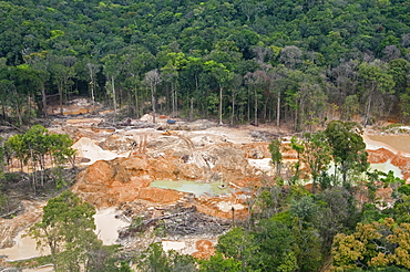 Destruction of rainforest caused by gold mining, Guyana, South America