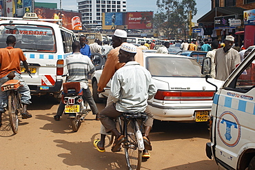 A traffic Jam around the commercial centre of Kampala, Uganda's Capitol City.  Chaos on the roads are commonplace and cycling is often the best form of transport. Kampala, Uganda, East Africa