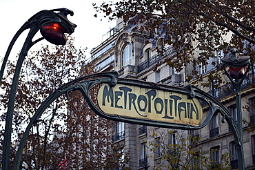 Metropolitain sign and entrance to the Paris Metro, Paris, France, Europe