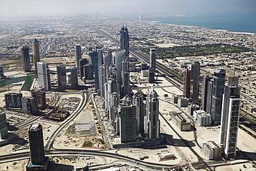 Views of downtown Dubai from the worlds tallest building the Burj Khalifa, Dubai, United Arab Emirates, Middle East