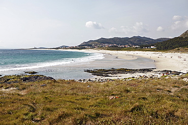 Crescent white sand beach on north eastern coast, Galicia, Spain, Europe