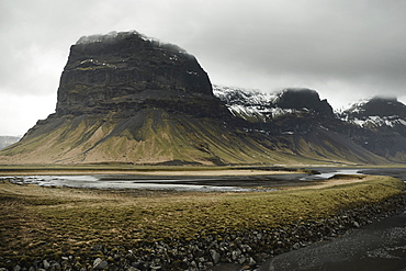 Mountainous landscape along the south coast of the island, Icelandic road trip along route 1, the Icelandic ring road, Iceland, Polar Regions