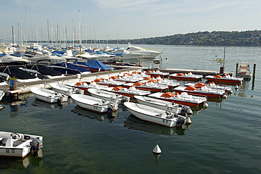 Boats moored up on Lake Geneva. Geneva, Switzerland