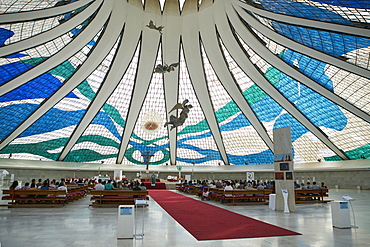 Inside the Metropolitan Cathedral designed by Oscar Niemeyer in 1959, Brasilia, UNESCO World Heritage Site, Brazil, South America