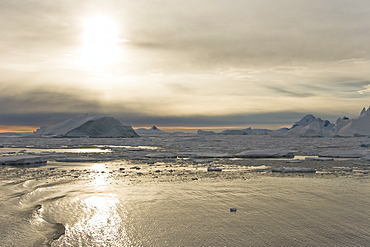 Iceberg detail in and around the Antarctic Peninsula during the summer months. More icebergs are being created as global warming is causing the breakup of major ice shelves and glaciers.