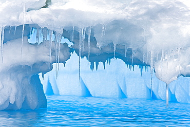 Iceberg detail in and around the Antarctic Peninsula during the summer months. More icebergs are being created as global warming is causing the breakup of major ice shelves and glaciers.