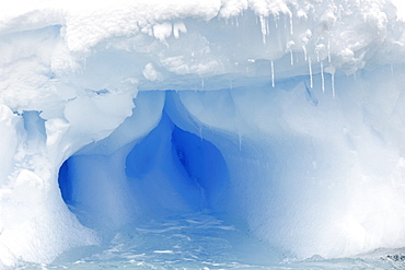 Iceberg detail in and around the Antarctic Peninsula during the summer months. More icebergs are being created as global warming is causing the breakup of major ice shelves and glaciers.