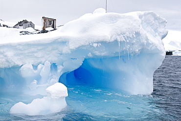 Iceberg detail in and around the abandoned British research base "W" in Crystal Sound near the Antarctic Peninsula