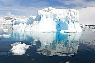 Iceberg detail in and around the Antarctic Peninsula during the summer months. More icebergs are being created as global warming is causing the breakup of major ice shelves and glaciers.