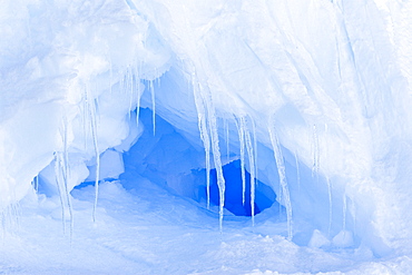 Iceberg detail in and around the Antarctic Peninsula during the summer months. More icebergs are being created as global warming is causing the breakup of major ice shelves and glaciers.