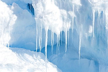 Iceberg detail in and around the Antarctic Peninsula during the summer months. More icebergs are being created as global warming is causing the breakup of major ice shelves and glaciers.