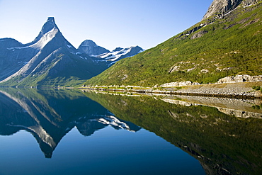 Stetind rises 1391 meters from sea level and was voted to be Norway's most beautiful mountain in 2005. It is deep within Tysfjorden, Norway.