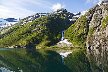 A view of Nordfjord, an arm of the larger Melfjord - situated just above the Arctic Circle - in northern Norway, Barents Sea.