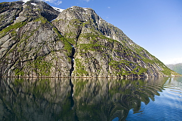 A view of Nordfjord, an arm of the larger Melfjord - situated just above the Arctic Circle - in northern Norway, Barents Sea.