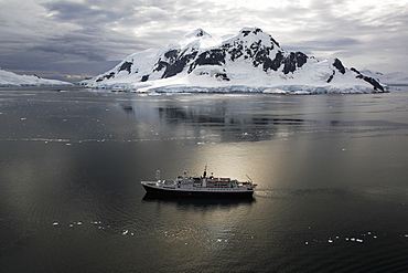 The Lindblad Expedition ship MS Endeavour in Paradise Bay on the Antarctic Peninsula.