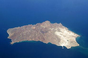 An aerial view of Isla San Marcos off the Baja Peninsula on the Gulf of California (Sea of Cortez) side. Baja California, Mexico