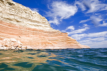 The beautiful sandstone cliffs at Punta Colorado (Red Point) on Isla San Jose in the Gulf of California (Sea of Cortez), Baja California Sur, Mexico.