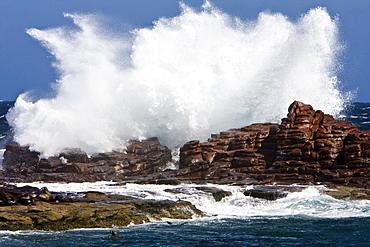 Huge waves pounding Los Islotes (The Islets) in the southern Gulf of California (Sea of Cortez), Baja California Sur, Mexico