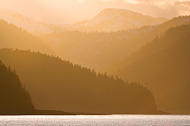 Sunset on Chichagof Island from Peril Strait, Southeast Alaska in the springtime, USA, Pacific Ocean.