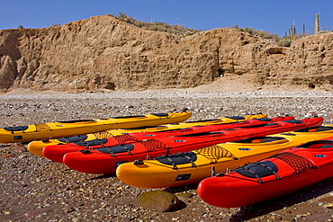 Kayaking on Isla Angel de la Guarda in the upper Gulf of California (Sea of Cortez), Baja California Norte, Mexico. No model or property releases for thi image. 