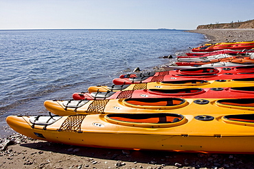 Kayaking on Isla Angel de la Guarda in the upper Gulf of California (Sea of Cortez), Baja California Norte, Mexico. No model or property releases for thi image. 