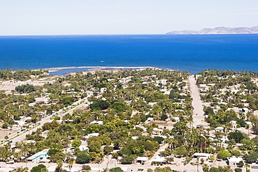 Aerial view of Loreto on the eastern side of the Baja California Peninsula, Baja California Sur, Mexico