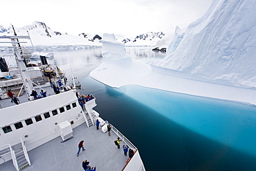 The Lindblad Expedition ship National Geographic Endeavour operating in and around the Antarctic peninsula in Antarctica