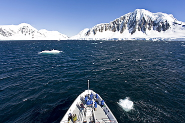 The Lindblad Expedition ship National Geographic Endeavour operating in and around the Antarctic peninsula in Antarctica