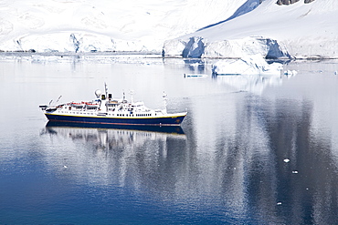 The Lindblad Expedition ship National Geographic Endeavour operating in and around the Antarctic peninsula in Antarctica