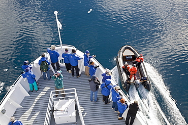 Natural history staff from the Lindblad Expedition ship National Geographic Endeavour in LeMaire Channel on the western side of the Antarctic Peninsula