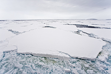 The Lindblad Expeditions ship National Geographic Explorer pushes through ice in Crystal Sound, south of the Antarctic Circle