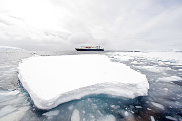 The Lindblad Expedition ship National Geographic Explorer operating in and around the Antarctic peninsula in Antarctica