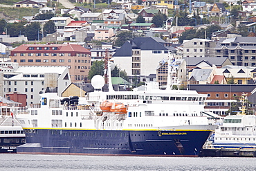 The Lindblad Expedition ship National Geographic Explorer, Ushuaia. Operating in and around the Antarctic peninsula in Antarctica