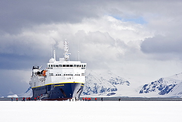 The Lindblad Expedition ship National Geographic Explorer operating in and around the Antarctic peninsula in Antarctica