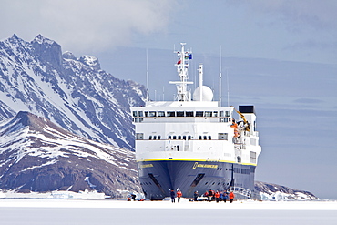 The Lindblad Expedition ship National Geographic Explorer operating in and around the Antarctic peninsula in Antarctica