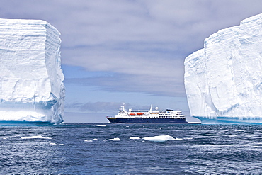 The Lindblad Expedition ship National Geographic Explorer operating in and around the Antarctic peninsula in Antarctica