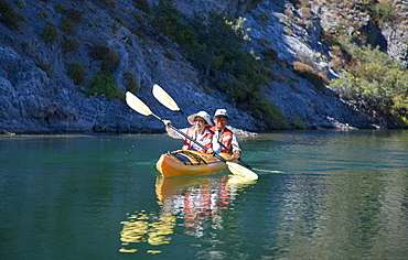 Kayaking along the Baja Peninsula in the Gulf of California (Sea of Cortez), Baja California Norte, Mexico. No model or property releases for this image. 