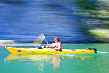 Kayaking along the Baja Peninsula in the Gulf of California (Sea of Cortez), Baja California Norte, Mexico. No model or property releases for this image. 