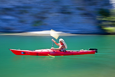 Kayaking along the Baja Peninsula in the Gulf of California (Sea of Cortez), Baja California Norte, Mexico. No model or property releases for this image. 