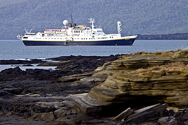 The Lindblad Expedition ship National Geographic Endeavour and its Zodiac fleet operating in the Galapagos Islands, Ecuador, Pacific Ocean.