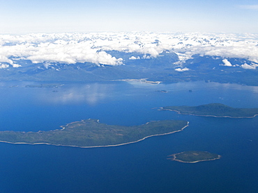 Aerial view of the Glass Peninsula and North Pass just north of Juneau in Southeast Alaska, USA. Pacific Ocean.