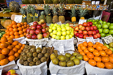 Views from an open air fruit market in Funchal, Madeira, Portugal