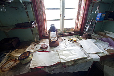 Inside the abandoned Antarctic research British Base "W" on Detaille Island, Lallemand Fjord, Loubet Coast, Antarctica