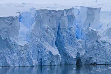 Huge crevasses in glacier at Lindblad Cove in Charcot Bay, Trinity Peninsula, Antarctica, Southern Ocean