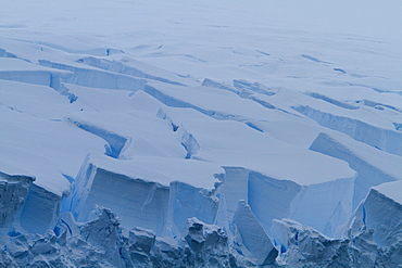 Huge crevasses in glacier at Lindblad Cove in Charcot Bay, Trinity Peninsula, Antarctica, Southern Ocean